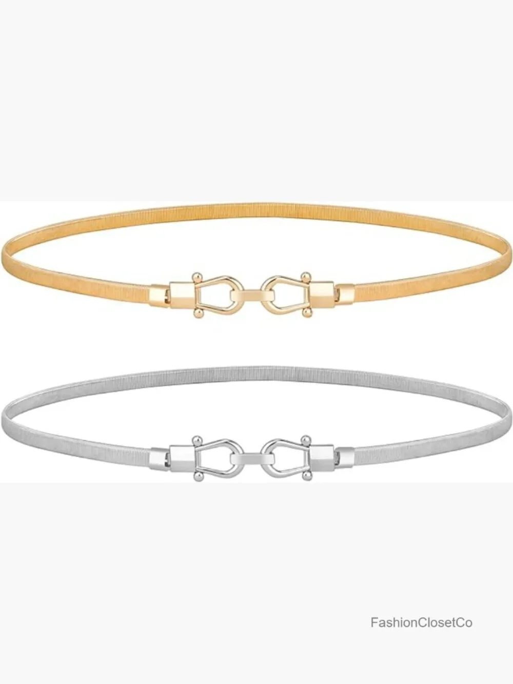 Skinny Metal Waist Belt - Elastic Stretch Dress Belt